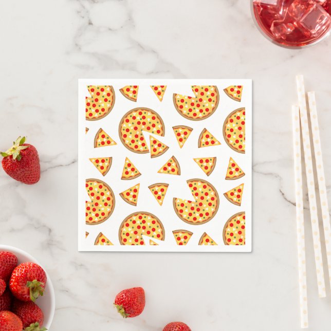 Cool fun pizza and slices pattern on white Paper Napkin (Insitu)