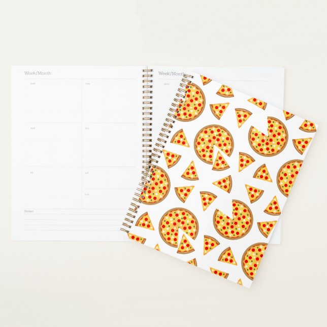 Cool fun pizza and slices pattern on white planner (Display)