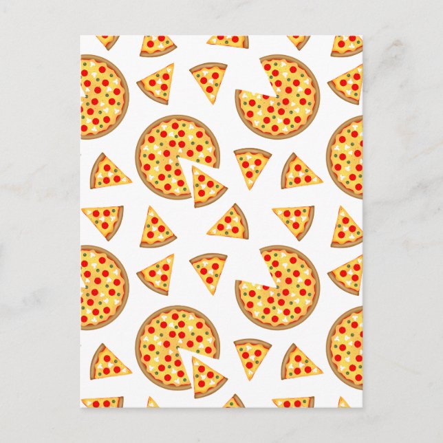 Cool fun pizza and slices pattern on white postcard (Front)