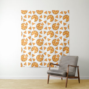 Cool fun pizza and slices pattern on white tapestry