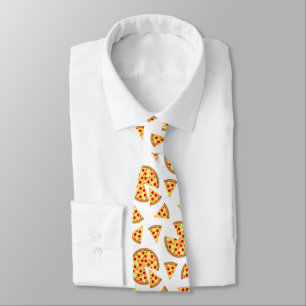 Cool fun pizza and slices pattern on white tie