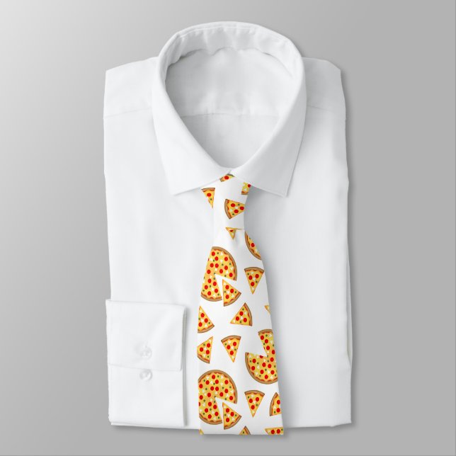 Cool fun pizza and slices pattern on white tie (Tied)