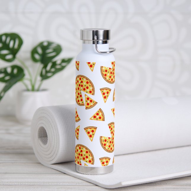 Cool fun pizza and slices pattern on white water bottle (Yoga)