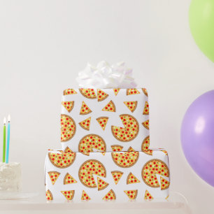 Cool fun pizza and slices pattern on white wrapping paper