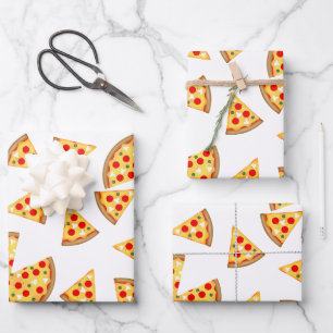 Cool fun pizza and slices pattern on white wrapping paper sheet