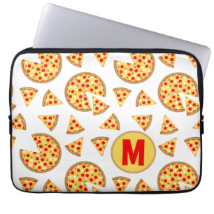 Cool fun pizza and slices pattern white Monogram Laptop Sleeve