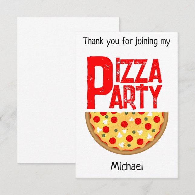Cool fun pizza party kids birthday thank you card (Front/Back)