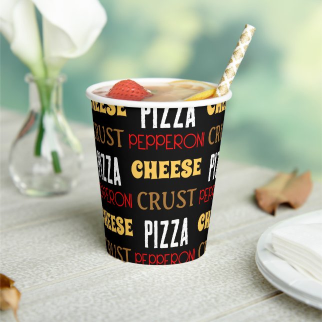 Cool fun pizza pepperoni cheese crust text pattern paper cups (Insitu)