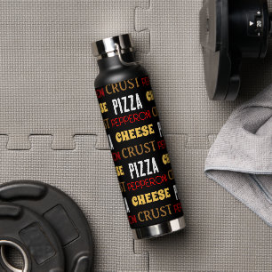 Cool fun pizza pepperoni cheese crust text pattern water bottle