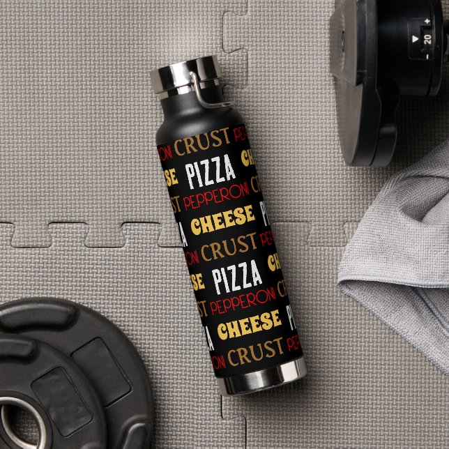 Cool fun pizza pepperoni cheese crust text pattern water bottle (Gym)