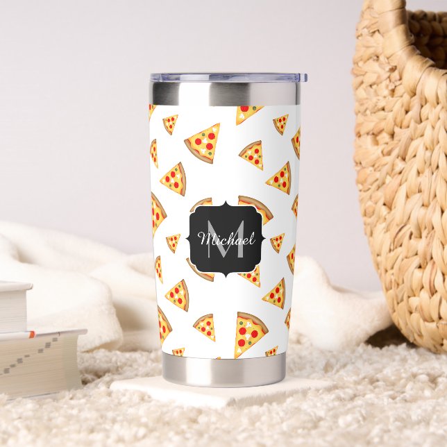 Cool fun pizza slices pattern custom Monogram Insulated Tumbler (Living Room)