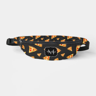 Cool fun pizza slices pattern dark grey Monogram Fanny Pack