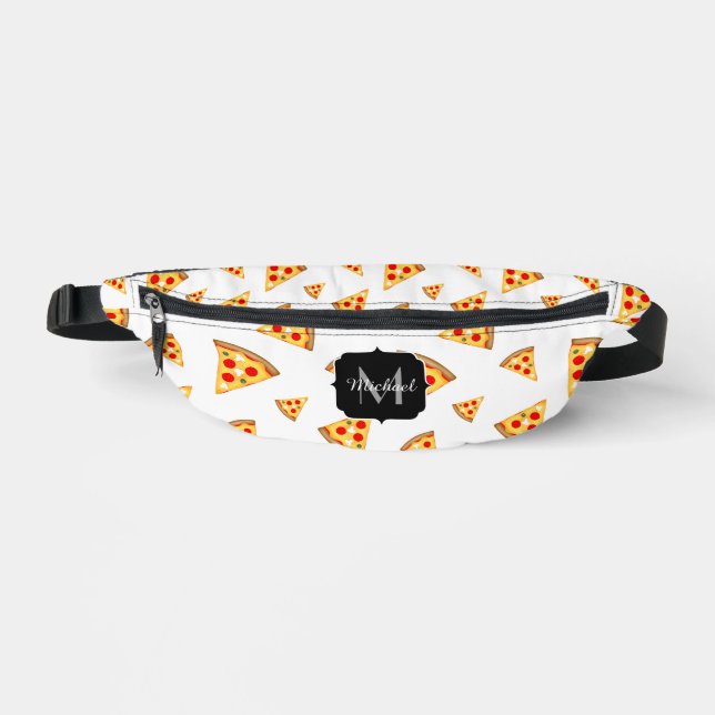 Cool fun pizza tranches motif blanc Monogramme (Recto)
