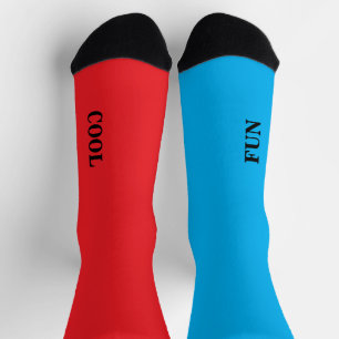 Cool Fun Red Blue Solid Colour Mismatched Socks