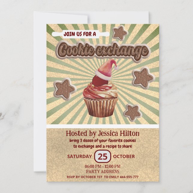 Cool fun retro typography cookie exchange party invitation (Front)