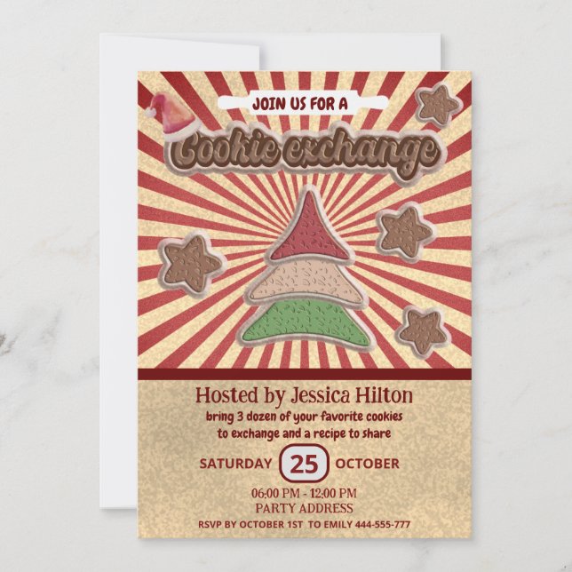 Cool fun retro typography cookie exchange party invitation (Front)