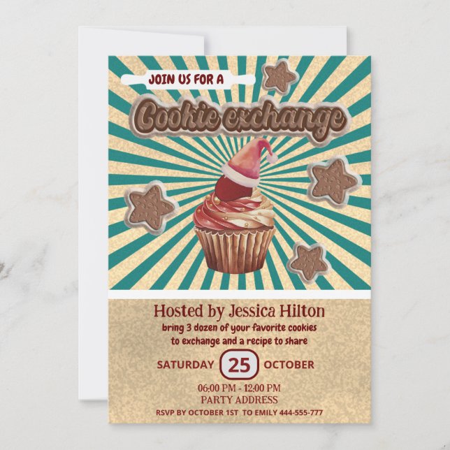 Cool fun retro typography cookie exchange party invitation (Front)