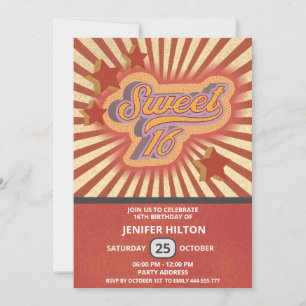 Cool fun retro typography sweet 16 invitation