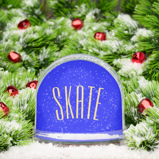 Cool Fun SKATE Text Vivid Royal Blue Background Snowglobe (Christmas)