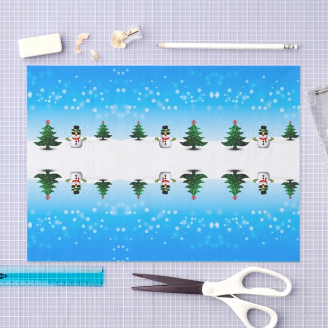 Cool fun Snowman Sparkly Christmas Trees blue Tissue Paper (Craft)