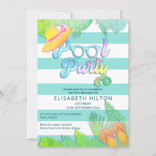 Cool fun summer script pool party birthday invitation