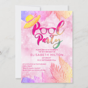 Cool fun summer script pool party birthday  invitation