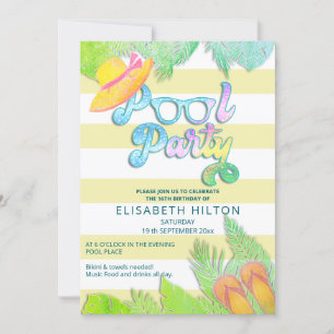 Cool fun summer script pool party birthday  invitation