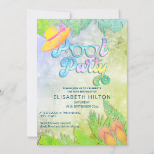 Cool fun summer script pool party birthday invitation