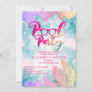 Cool fun summer script pool party birthday  invitation