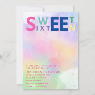 Cool fun teenage modern typography sweet 16 invitation