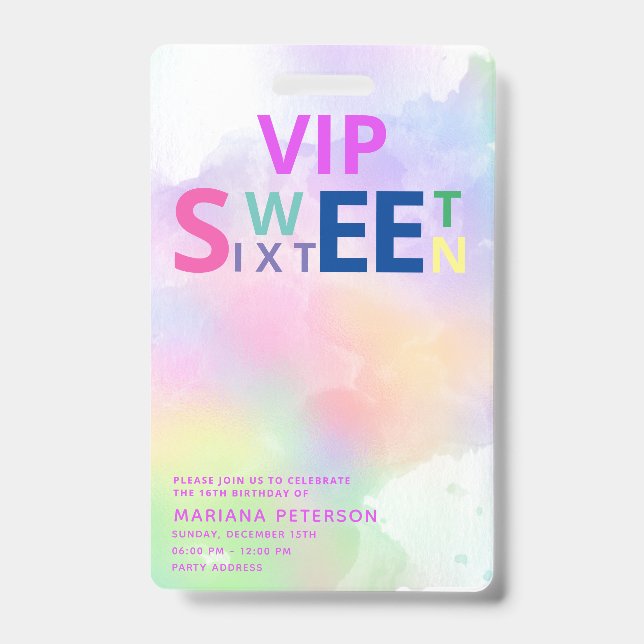 Cool fun teenage modern  typography VIP sweet 16 Badge (Front)