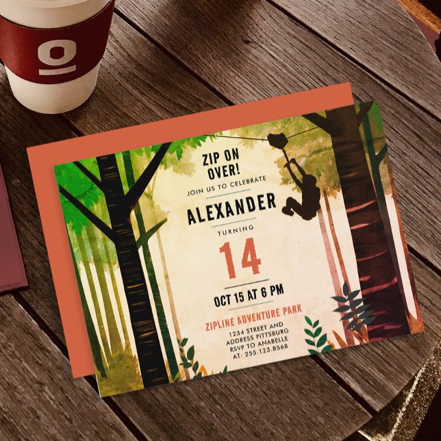 Cool Fun Zipline Green Adventure Nature Outdoor  Invitation (Creator Uploaded)