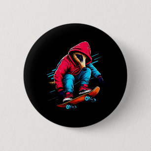 Cool Funky Aardvark Skateboarding Illustration Art 2 Inch Round Button
