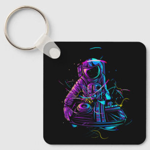 Cool Funky Astronaut Dj Playing Turntables In Spac Keychain