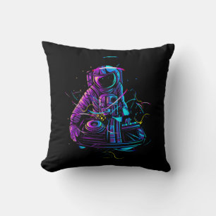 Cool Funky Astronaut Dj Playing Turntables In Spac Throw Pillow
