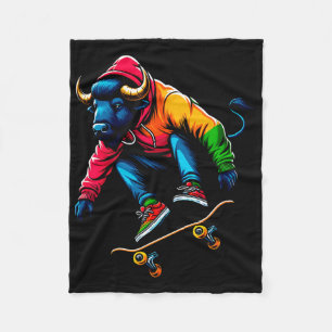Cool Funky Buffalo Skateboarding Illustration Art  Fleece Blanket