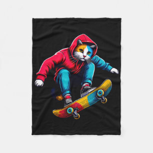 Cool Funky Cat Skateboarding Cat Lover Illustratio Fleece Blanket