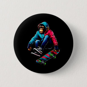 Cool Funky Chimpanzee Skateboarding Illustration A 2 Inch Round Button