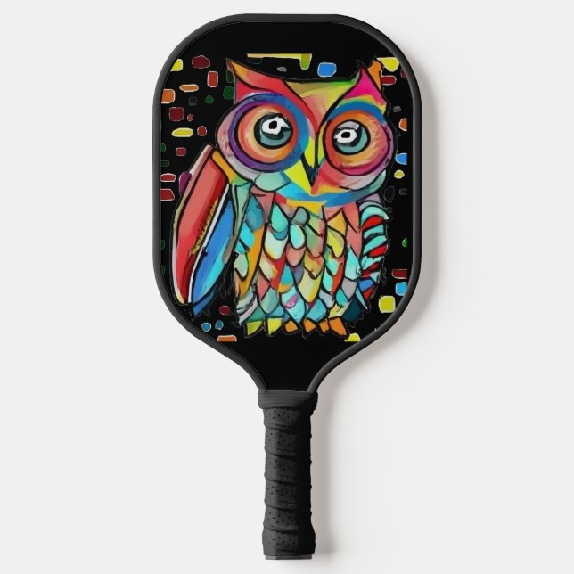 Cool Funky Colourful Owl Abstract Pickleball Paddle (Front)