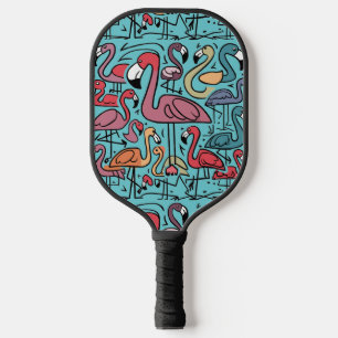Cool Funky Colourful Pink Flamingos Abstract Pickleball Paddle