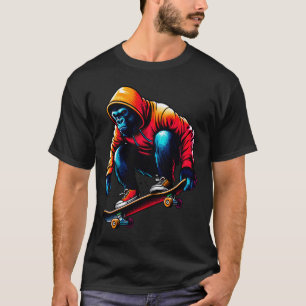 Cool Funky Gorilla Skateboarding Illustration Art T-Shirt