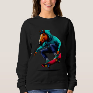 Cool Funky Horse Skateboarding Illustration Art Sweatshirt