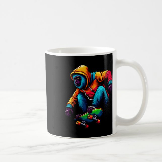 Cool Funky Howler Monkey Skateboarding Illustratio Coffee Mug (Right)