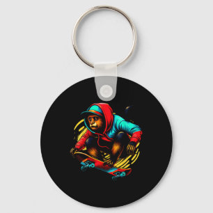 Cool Funky Howler Monkey Skateboarding Illustratio Keychain