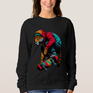 Cool Funky Jaguar Skateboarding Illustration Art Sweatshirt