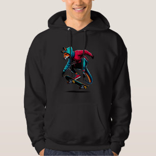 Cool Funky Kangaroo Skateboarding Illustration Art Hoodie