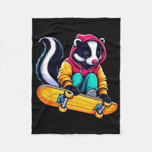 Cool Funky Skunk Skateboarding Illustration Art 1 Fleece Blanket