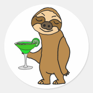 Cool Funky Sloth Drinking Margarita Cartoon Classic Round Sticker