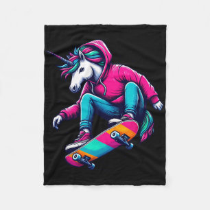 Cool Funky Unicorn Skateboarding Illustration Art Fleece Blanket