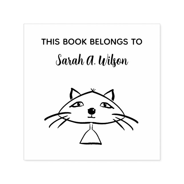 Cool Funny Art Cat Book Belongs Personalized Book Self-inking Stamp (Design)